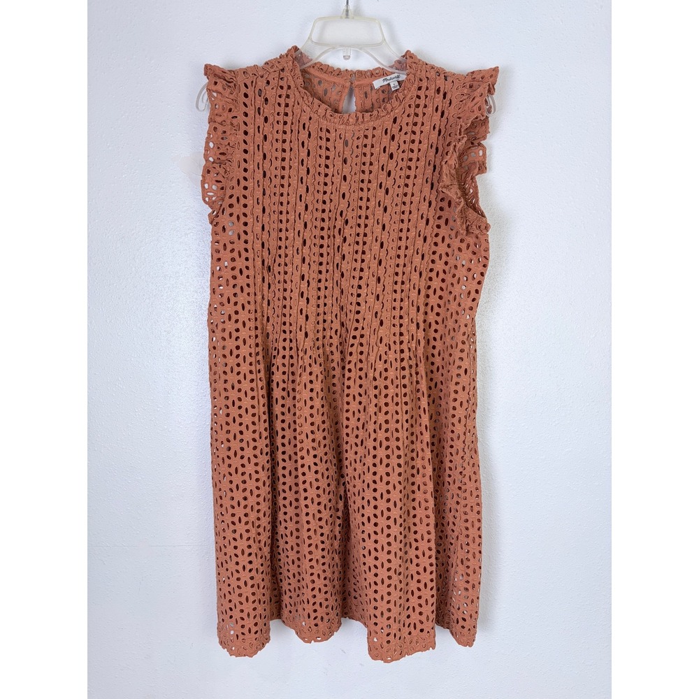 Madewell Eyelet Lace Mini Dress Terracotta Orange Ruffle Sleeve Small